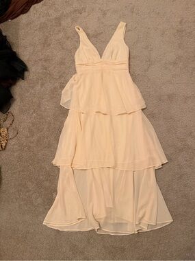 Lulu's Cream Tiered V-Neck Maxi Dress